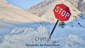  Presentation with mountain snow - Beautiful PPT theme featuring stop-sign-on-a-mountain backdrop and a light blue colored foreground