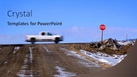  Presentation with road stop sign - Presentation theme enhanced with stop-sign-on-a-road background and a light gray colored foreground