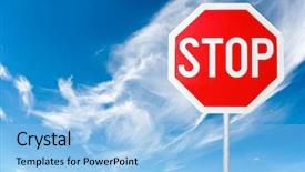  Presentation with stormy sky and dark clouds - PPT theme consisting of stop sign with a cloudy background and a light blue colored foreground