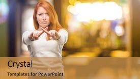  Presentation with attitude - Cool new PPT theme with stop sign with hand say backdrop and a gold colored foreground