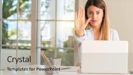  Presentation with student attitude - Colorful presentation theme enhanced with stop sign with hand say backdrop and a light gray colored foreground