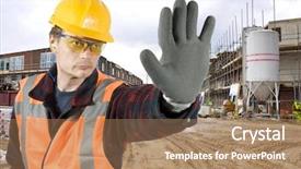  Presentation with building construction - Cool new presentation theme with stop signal with his hand backdrop and a coral colored foreground