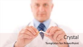  Presentation with stop smoking - Amazing PPT theme having stop smoking mature doctor male breaks cigarette focus on hand backdrop and a lemonade colored foreground