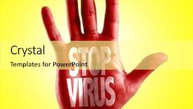  Presentation with virus - PPT layouts with stop virus written on hand background and a white colored foreground