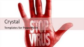  Presentation with stop - Audience pleasing slide deck consisting of stop virus written on hand backdrop and a coral colored foreground