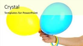  Presentation with blue balloons - Amazing slide deck having stop wars - hand holding blue and yellow backdrop and a white colored foreground