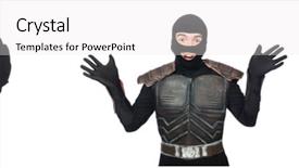  Presentation with man in suit and tie - Audience pleasing presentation theme consisting of stop wars - young funny man in armour backdrop and a white colored foreground