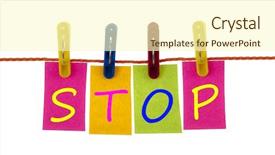  Presentation with stop - Audience pleasing PPT layouts consisting of stop word on laundry hook backdrop and a  colored foreground