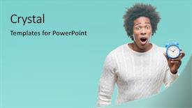  Presentation with vintage clock - PPT layouts consisting of stop worry - afro american man holding vintage background and a light blue colored foreground