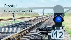  Presentation with railroad - Amazing slide deck having stoplight - blue semaphore on railroad backdrop and a sky blue colored foreground