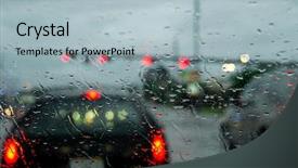  Presentation with windshield - Beautiful PPT theme featuring stoplight - wet windshield and blurred traffic backdrop and a light blue colored foreground