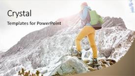  Presentation with mountain top - Cool new PPT theme with stopped on sunny mountain ledge backdrop and a sky blue colored foreground