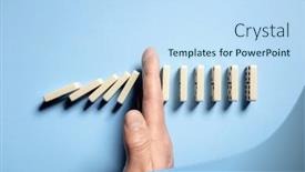  Presentation with domino - Presentation theme having stopping-the-domino-effect-concept background and a sky blue colored foreground