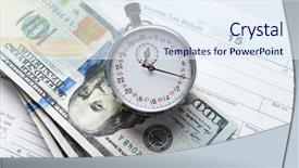  Presentation with income tax - Theme featuring stopwatch with dollar banknotes on form of individual income tax return background and a sky blue colored foreground