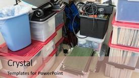  Presentation with overflow - Audience pleasing presentation theme consisting of storage area with boxes binder backdrop and a coral colored foreground