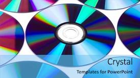  Presentation with storage - Cool new PPT theme with storage blu ray - cds and dvds on white backdrop and a light blue colored foreground