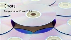  Presentation with city cds - Presentation theme having storage blu ray - cds background background and a sky blue colored foreground