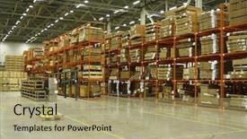  Presentation with warehouse - Colorful PPT theme enhanced with storage building - image of shelves backdrop and a mint green colored foreground
