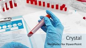  Presentation with blood - Slide deck having storage disease - blood samples and doctor hands background and a light blue colored foreground