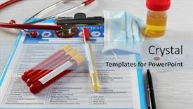  Presentation with disease - PPT layouts having storage disease - blood samples and stethoscope background and a light blue colored foreground