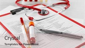  Presentation with report - Slide deck consisting of storage disease - blood samples and stethoscope background and a soft green colored foreground