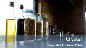  Presentation with log cabin - Presentation with storage-jars-of-food background and a ocean colored foreground