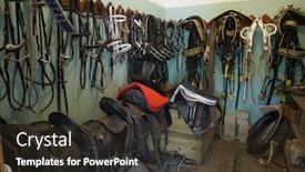  Presentation with roll fabric in store room - Slide deck having storage-room-with-riding-tack background and a tawny brown colored foreground