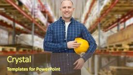  Presentation with export - Presentation theme having industrial operator - storage shipment logistic business people background and a tawny brown colored foreground