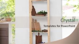  Presentation with storage - Amazing slides having storage stand with different wooden boards in kitchen backdrop and a coral colored foreground