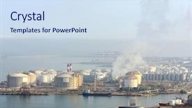  Presentation with zone - Beautiful presentation theme featuring storage tank - aerial view of petrol industrial backdrop and a sky blue colored foreground