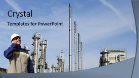  Presentation with storage tank - Amazing PPT layouts having storage tank - oil and gas worker backdrop and a light blue colored foreground