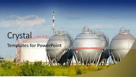  Presentation with refinery - Colorful presentation design enhanced with storage tank - refinery backdrop and a light blue colored foreground