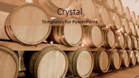  Presentation with wine store - Beautiful PPT theme featuring store atmosphere - wine barrels in old wine backdrop and a coral colored foreground