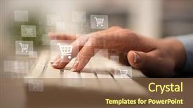  Presentation with online shopping store - Amazing PPT theme having store database - business woman hand typing backdrop and a tawny brown colored foreground
