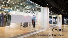  Presentation with events fashion show a - Presentation design having store displays - clothing fashion shop exhibition window background and a coral colored foreground