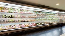  Presentation with supermarket - PPT layouts having retail industry - shelf with fruits in supermarket background and a mint green colored foreground
