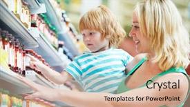  Presentation with grocery inventory - Amazing PPT theme having choosing produces in grocery shopping backdrop and a coral colored foreground