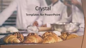  Presentation with kitchen - PPT theme consisting of team of bakers working at counter in the kitchen of the bakery background and a light gray colored foreground