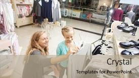  Presentation with family shopping - Audience pleasing presentation consisting of store happy girl choosing clothes backdrop and a  colored foreground