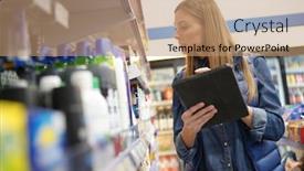  Presentation with retail store telco - Audience pleasing slide deck consisting of store-manager-controlling-stocks backdrop and a coral colored foreground