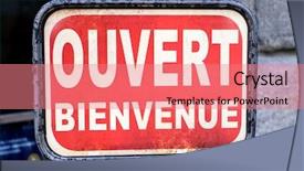  Presentation with french restaurant - Audience pleasing presentation theme consisting of open welcome written in french backdrop and a coral colored foreground