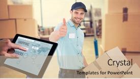  Presentation with man relaxing on massage table - Amazing PPT layouts having store room - man using tablet pc backdrop and a  colored foreground