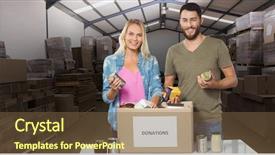 Presentation with forklift - Cool new slide deck with store room - portrait of happy colleagues smiling backdrop and a  colored foreground