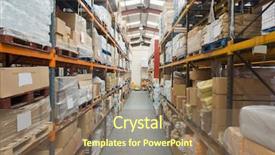  Presentation with warehouse - PPT theme consisting of store room - rows of shelves with boxes background and a violet colored foreground