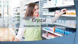  Presentation with varicose veins on a female - Slide deck featuring store shelves - female chemist working at drugstore background and a light blue colored foreground
