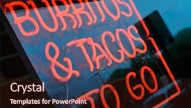  Presentation with mexican restaurant - PPT theme featuring store sign on mexican restaurant background and a  colored foreground