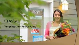  Presentation with flowers - PPT theme featuring store signs - florist in front of shop background and a  colored foreground