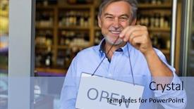 Presentation with wine shop and barrel - Audience pleasing PPT layouts consisting of store signs - wine shop owner holding open backdrop and a light blue colored foreground