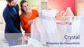  Presentation with family children - Colorful PPT theme enhanced with store woman and man backdrop and a sky blue colored foreground