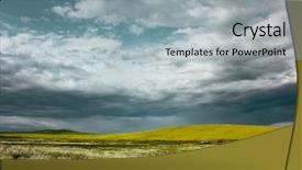  Presentation with storm clouds - PPT theme having storm clouds over yellow meadow background and a light gray colored foreground